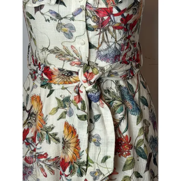 Zara Floral Off The Shoulder Dress Women Small Ivory Floral‎ Ruffle Boho Cottage - Image 9