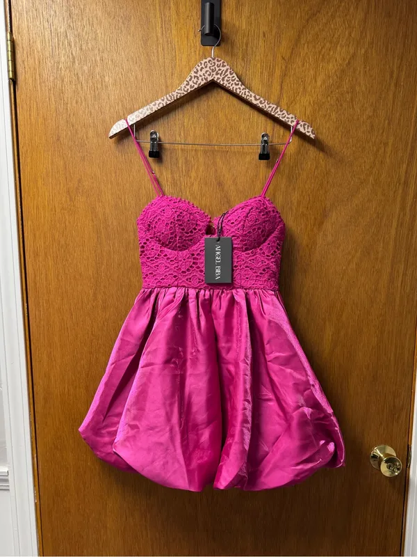 Angel Biba Embroidered Lace Top Bubble Hem Sleeveless Mini Dress Pink Small NEW - Image 14