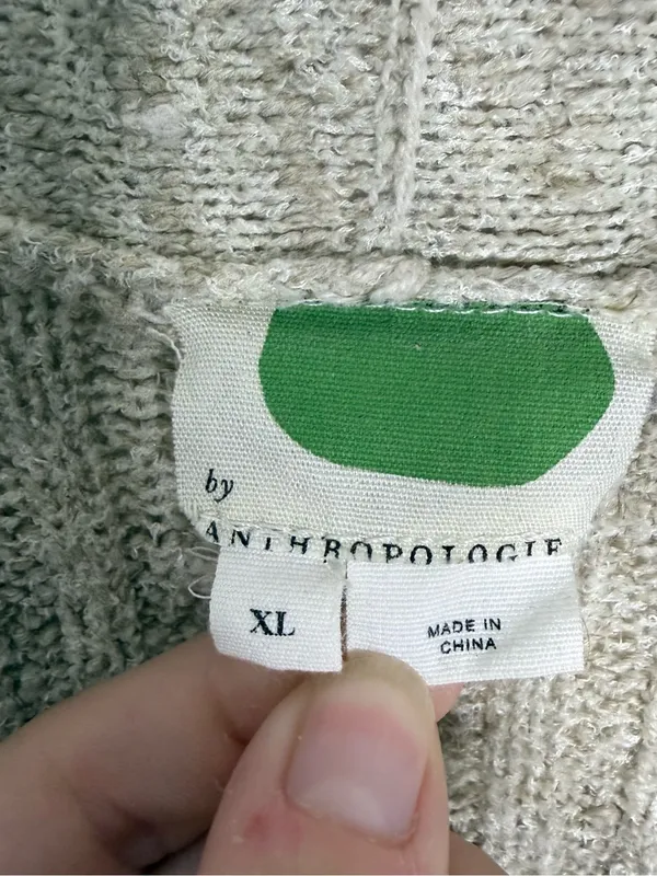 Anthropologie Long Open Front Duster Cardigan XL Beige Knit Pockets - Image 5