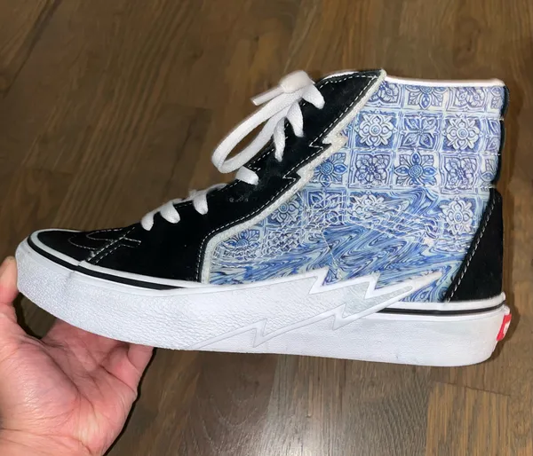 Vans Sk8 Hi Bolt Blue Tile Print High Top Sneakers Mens 9 Womens 10.5 - Image 2