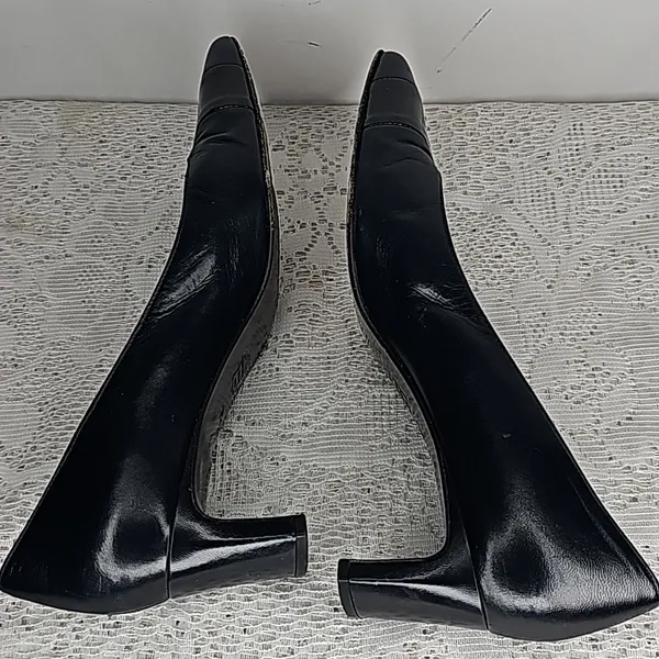 Charles Jourdan Paris VINTAGE blue leather slip on heels pumps sz 7.5 - Image 6