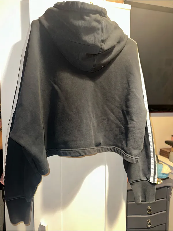 Adidas Cropped Hoodie- Black+White - Image 4
