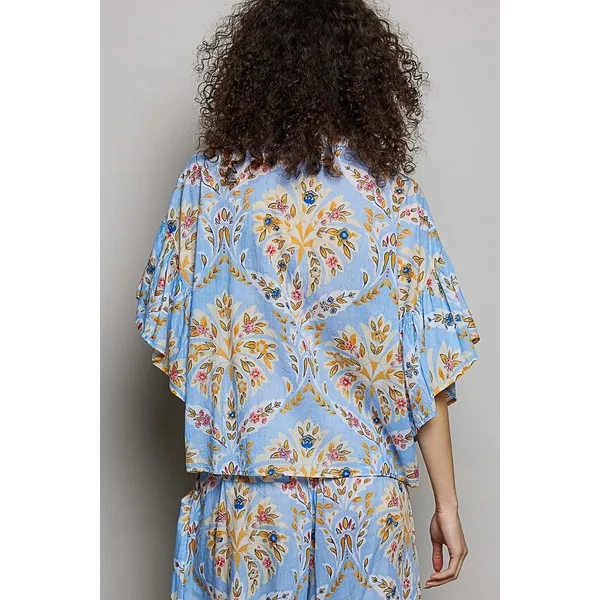 POL Floral Printed Woven Ruffle Sleeve Shirt - Large - Image 4
