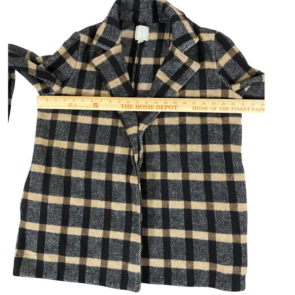 Joie Womens M Black Tan Plaid Wool Blend Open Front Blazer Jacket - Image 11