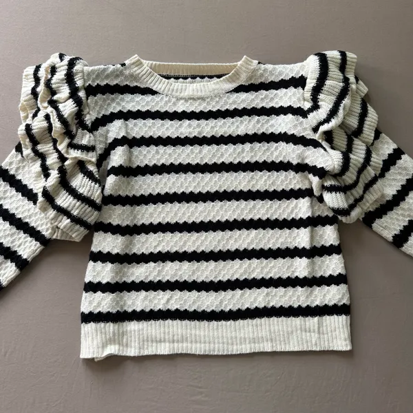 Shein Ruffle Shoulder Striped Knit Sweater - Image 8