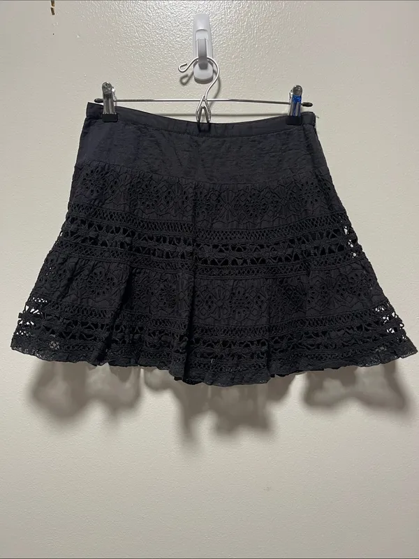LOVESHACKFANCY Black Jillian Cotton Embroidered Eyelet Skirt, Size 4 - Image 4