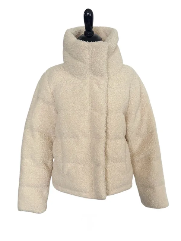Abercrombie & Fitch Cream Sherpa High Neck Bomber Style Coat Size Small - Image 2