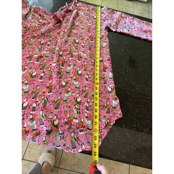 Josie Natori Sleepshirt Gown Sz S Oriental Geisha Pink‎ Figural FLAW READ - Image 10