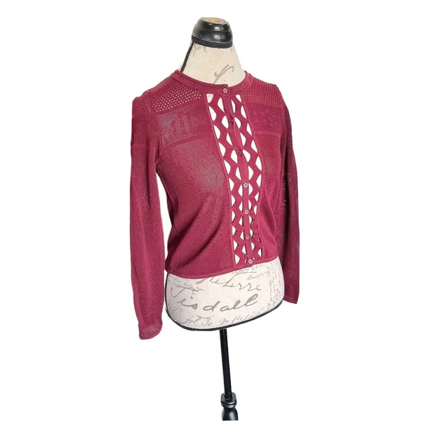 Sandro Sweater Long Sleeve Cropped Open Knit Top Cutout Mesh Quiet Luxury Sz XS - Image 4