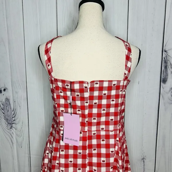 NWT Avec Les Filles Cherry Print Sweetheart Fit & Flare Midi Dress Sz 14 Stretch - Image 9