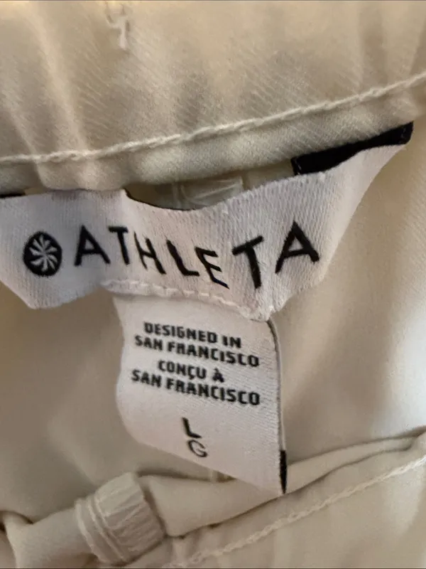 Athleta Pant‎ MVP Mid Rise Side Stripe ivory blue Size Large - Image 6