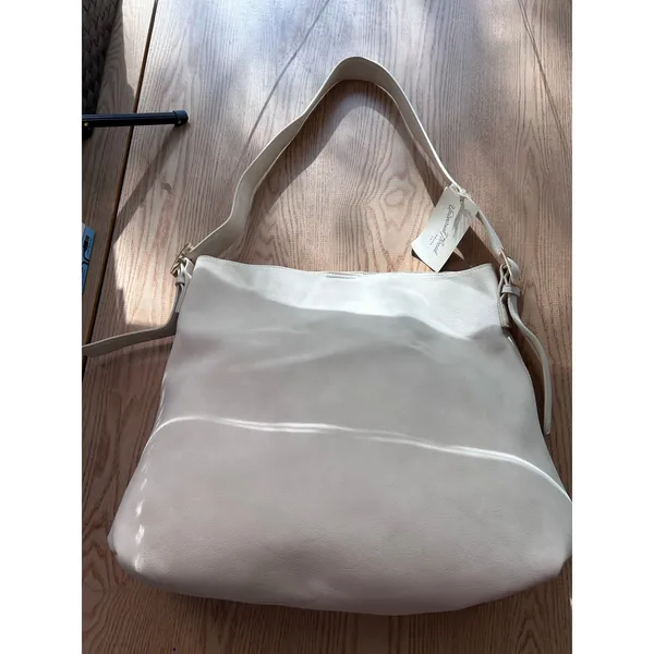 A New Day New Womens Universal Thread Faux Leather Look Handbag Purse Cream 15”x16” w/flaw - Image 2