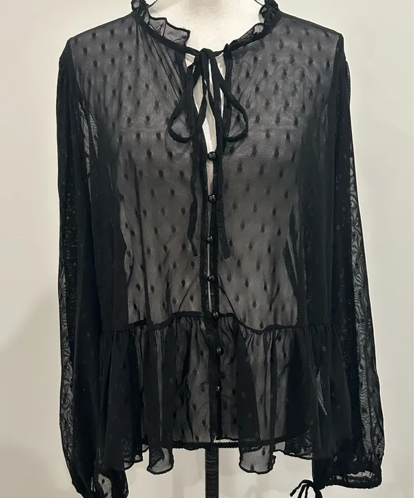 West Fade Sheer Polka Dot Blouse Black Size XL - Image 2