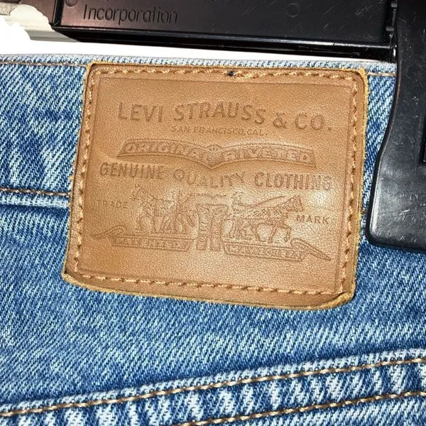 Levi’s medium wash rib age straight Jean non ripped raw hem button fly #759 - Image 9