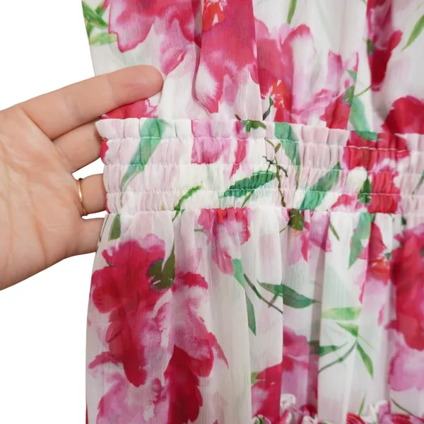MISA Los Angeles Size Medium Pink Floral‎ Ruffle Mini Dress Smocked Waist Girly - Image 12