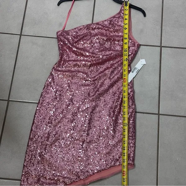 Aqua Womens Pink Sequined Mini‎ One Shoulder Formal Cocktail/ Party Dress S - Image 8