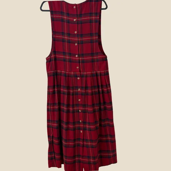 VTG H. Stockton 90s Midi Jumper Dress 10 Red Plaid‎ Farm Prairie Modest Grunge - Image 3