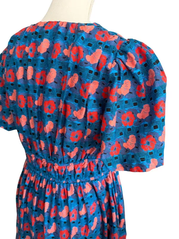 TUCKERNUCK Blue Red Tropical Floral Print Dress Size Medium - Image 10