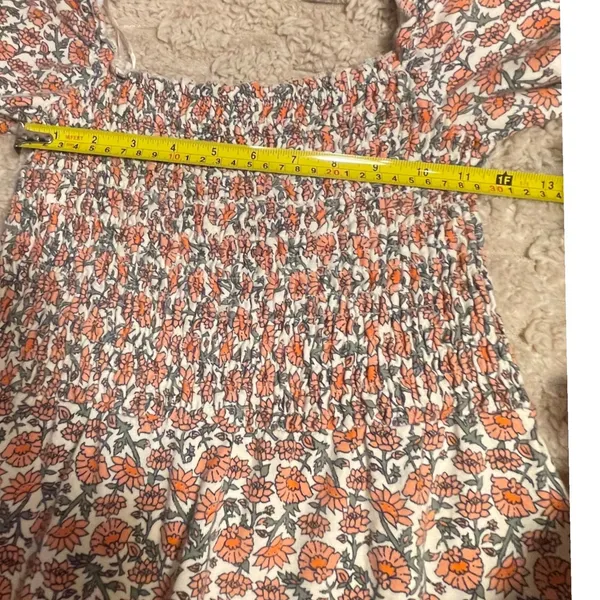 Miss Selfridge‎ Floral Smocked Mini Dress Pink Orange Square Neck US 6 18E19BPNK - Image 7