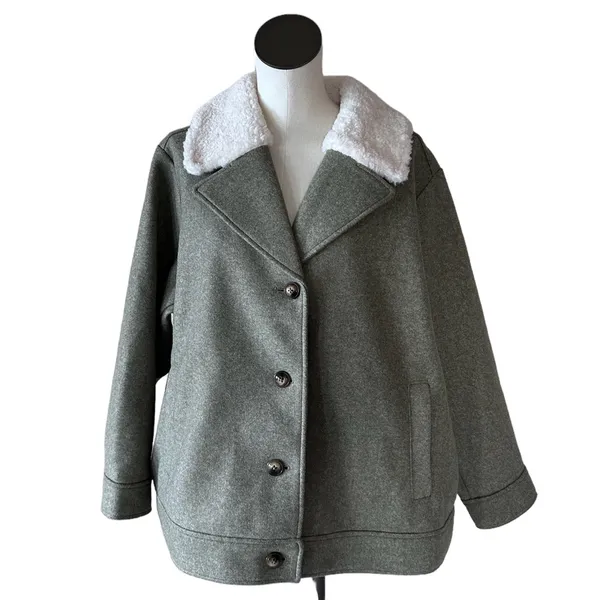 NWOT OLD NAVY Soft-Brushed Sherpa-Trim Jacket for Women In Satin Moss - Image 9
