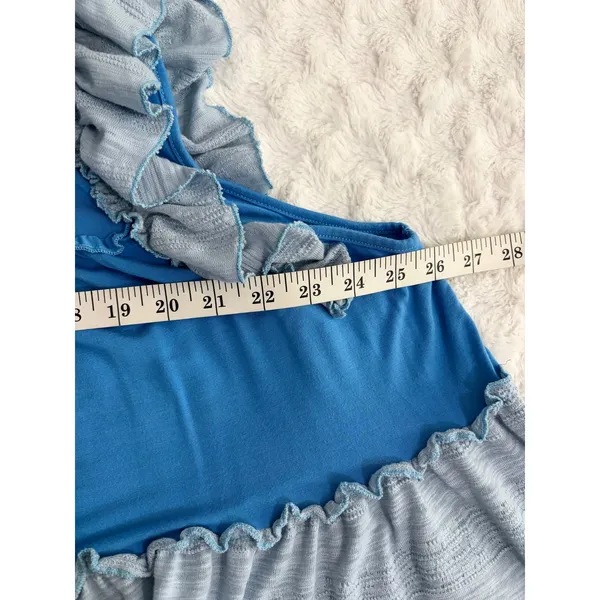POL Blue Mixed Media Tiered Ruffle Sleeveless Oversized Boho Tunic Top M - Image 6