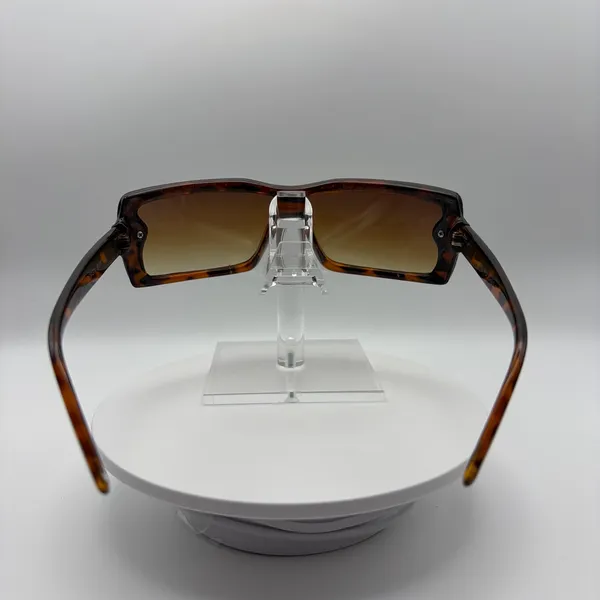 Y2K Brown Tortoise Studded Rectangle Shield Sunglasses - Image 4