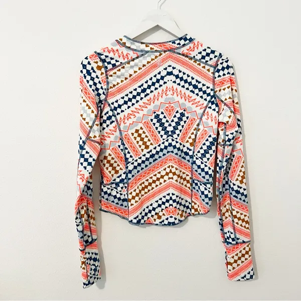 Free People Aztec Print Henley Long Sleeve Top Medium M - Image 6