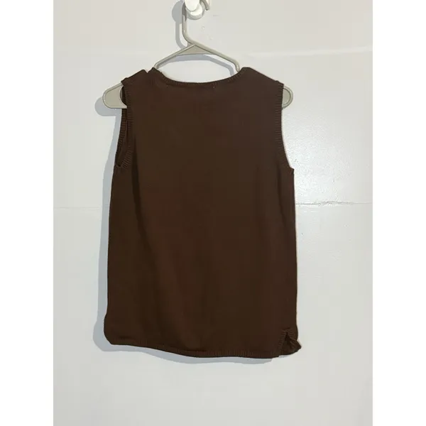 Vintage White Stag Sleeveless Sweater Grandma Core Cottage Knit Shirt Sz M Brown - Image 3