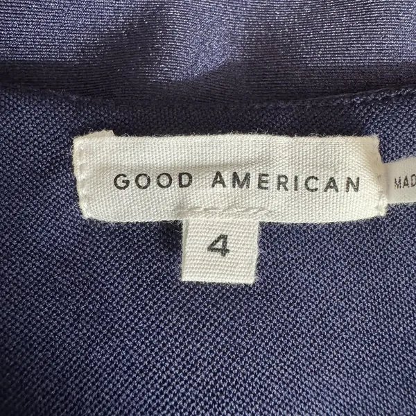 Good American Bodysuit Blue Long Sleeve Deep V Stretch Snap Closure Size 4 - Image 6