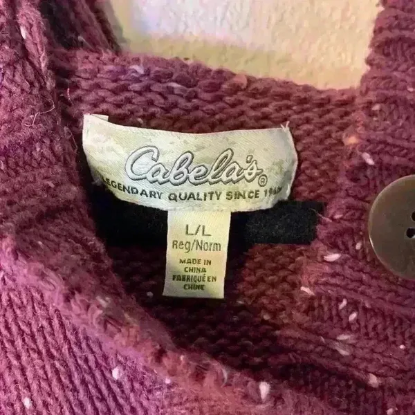 Burgundy Cabela's hooded sweater sz L comfy cozy knit colorful casual basic - Image 2