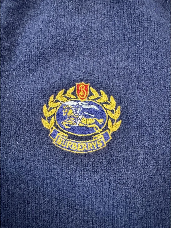 Vintage Burberrys | Small | Lambswool Navy V-Neck Sweater - Image 2