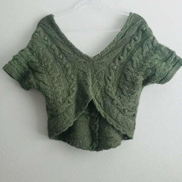 Anthropologie Sleeping On Snow Wool Crochet Off Sholder Cropped Chunky Sweater - Image 3