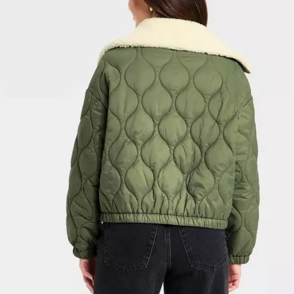 Universal Threads Olive Green Quilted Jacket Faux‎ Shearling Collar Small NWT - Image 6