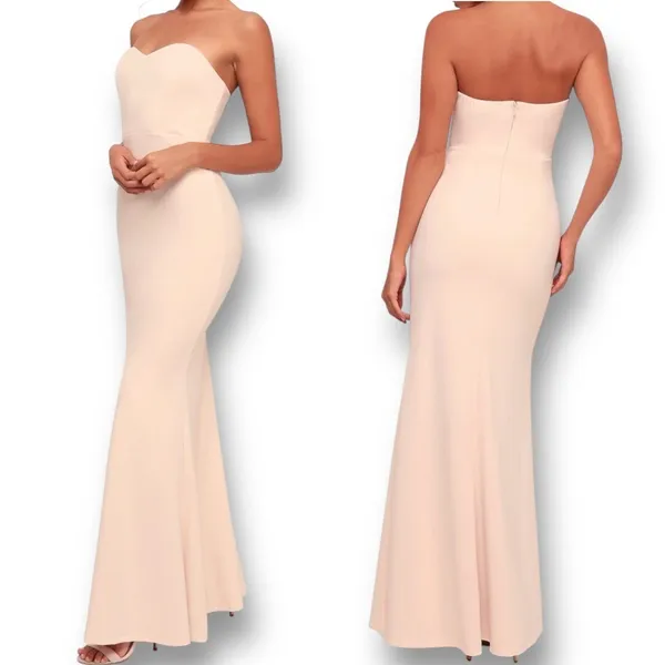 Lulus Soft Pink Mermaid Maxi Dress‎ Strapless Lined Formal Homecoming Prom - Image 2
