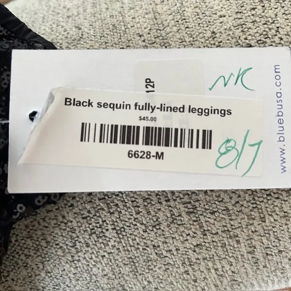 Blue B Collection Black Sequin Fully Lined Leggings Size M NWT Size M - Image 7