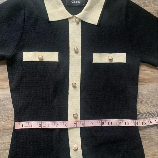 Cider Black Knit Dress with Notched Collar M - Image 7
