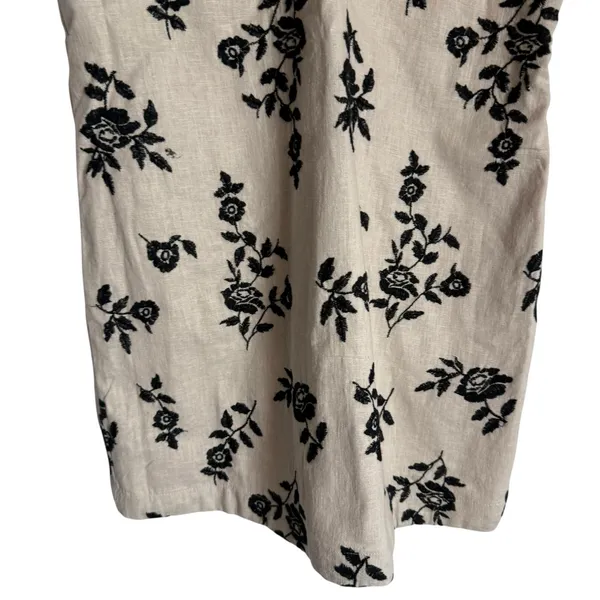 Abercrombie & Fitch Linen Beige Black Embroidered Floral V-Neck Mini Dress XS - Image 5