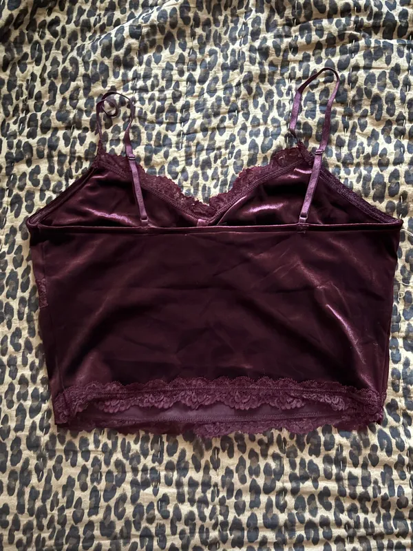 Garage Y2K Velvet Burgundy Lacy Top - Image 2