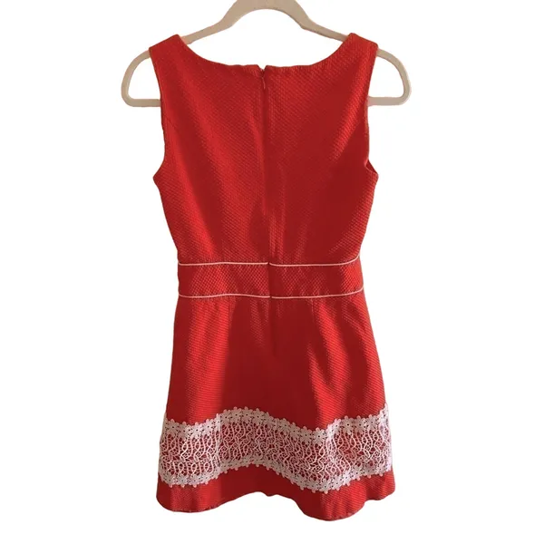 Alexandra Bartlett Orange Sleeveless A-Line Lined Dress Crochet Button Size‎ 4 - Image 2