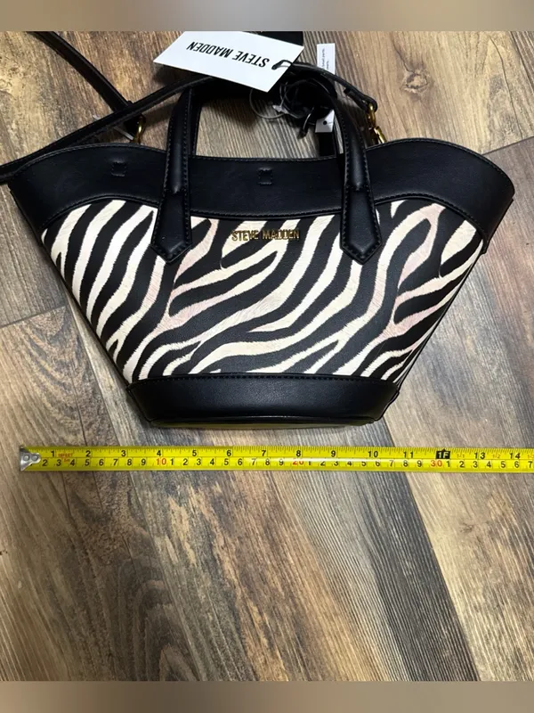 Steve Madden Black Multi Zebra Print Shopper Handbag NEW - Image 7