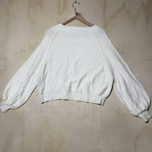 Free People Cream Knit Sweater XS Balloon Sleeve Boho Cozy Pullover Ivory Top - Image 6
