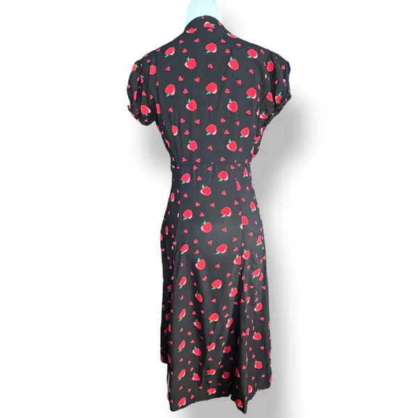 ModCloth X Collectif Apple Heart Print Midi Dress Black Red Puff Sleeve Cottage - Image 8
