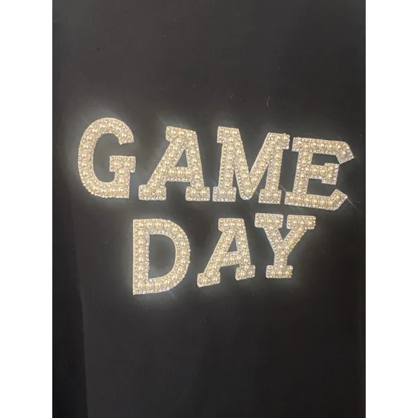 Game Day Pearl Rhinestone Sweatshirt Basketball Sequin sports game Black 2XL EUC - Image 2