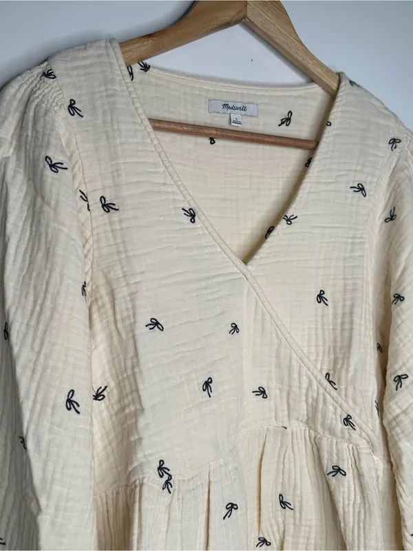 Madewell Tiny Bows Peplum Faux Wrap Top Large - Image 8