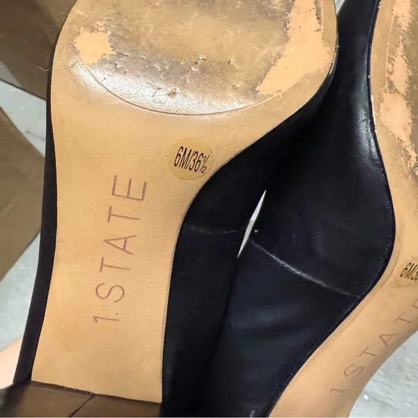 1.STATE Black Women's Pointy Toe Chunky Heel Leather Pumps Size 6 - Image 7