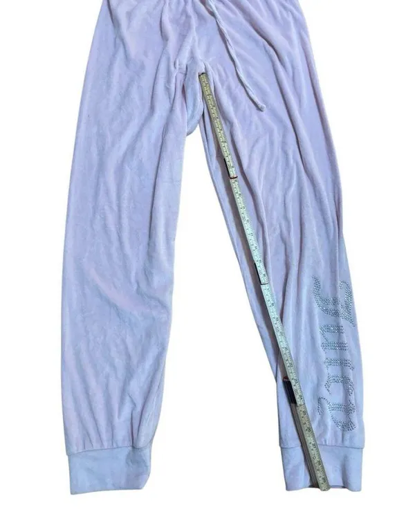 Juicy Couture Womens Light Pink Velour sleep-ware Lounge Pants Sequin “Juicy” Sz - Image 4