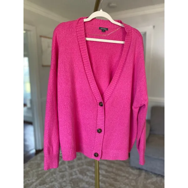Wild Fable Cardigan Bright Rose Hot Pink‎ 3 Button Barbie Preppy Valentines Boho - Image 2