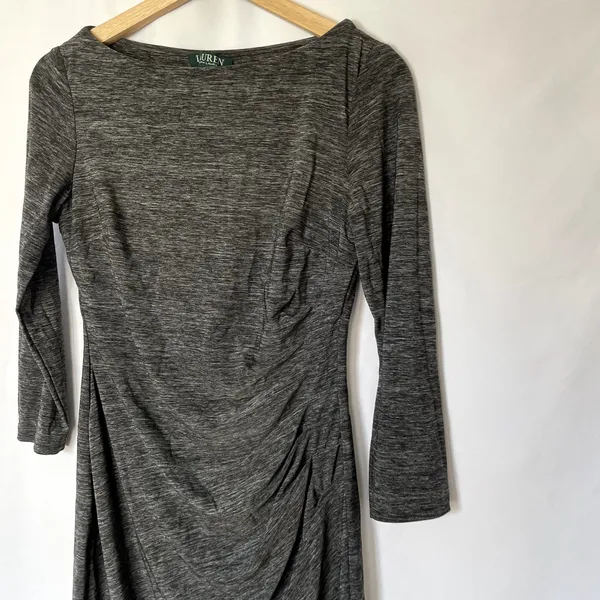 Lauren Ralph Lauren gray long sleeved ruched side‎ boat neck dress women's 6 - Image 2