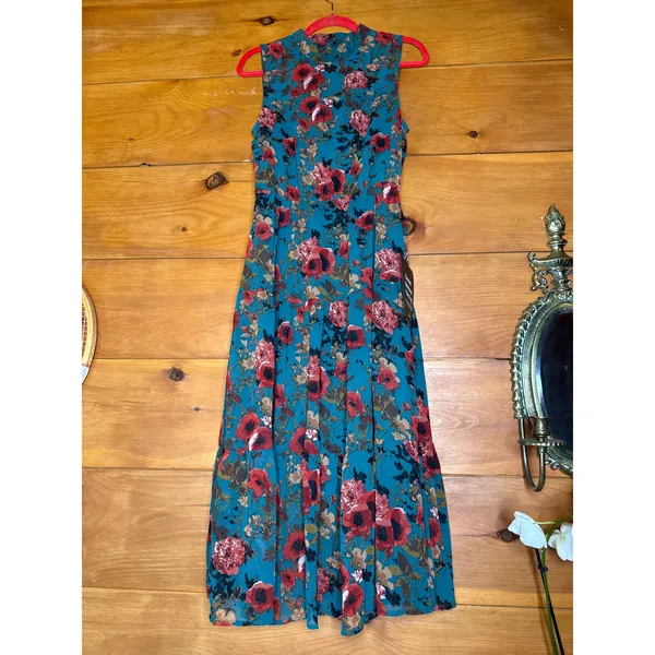 NWT Lulus In My Dreams Teal Multi Floral Print Midi Dress Cruise Resort Size XL - Image 2