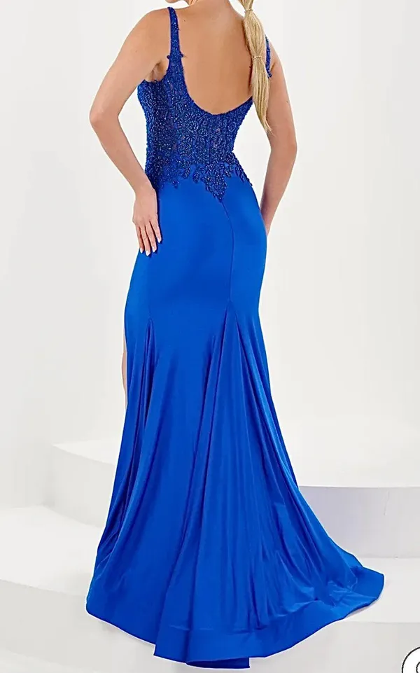 Royal Blue Mermaid Prom Gown w/Slit Style 16058 Size 2 - Image 2
